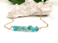 Blue Apatite Bar Necklace - Gift For Her - Throat Chakra - Blue Stone - Communication