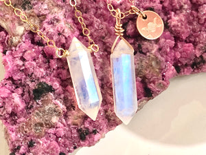 Rainbow Moonstone Double-Terminated Point Necklaces - June Birthstone