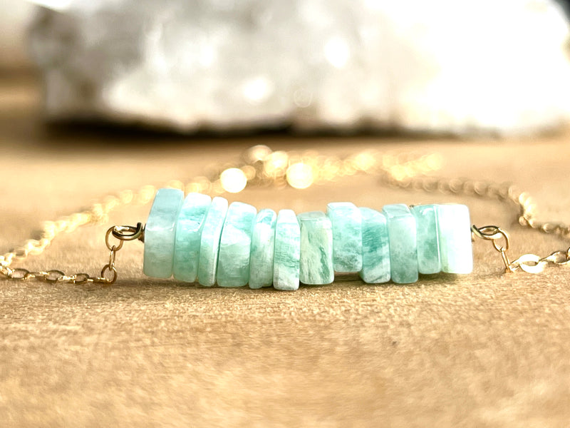 Amazonite Bar Necklace Square Beads