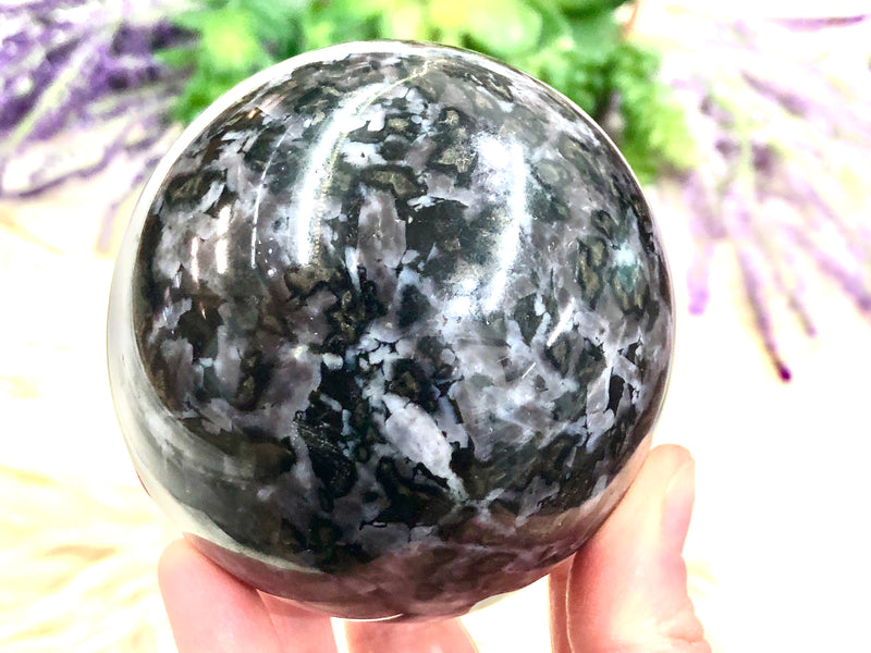 Indigo Gabbro Mystic Merlinite Crystal Sphere 77mm (BX)