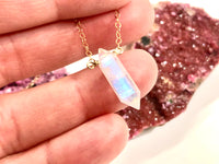 Rainbow Moonstone Double-Terminated Point Necklaces - June Birthstone