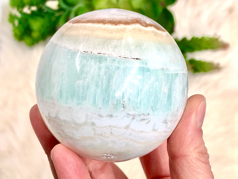 Blue Aragonite Caribbean Calcite Sphere 68mm DW