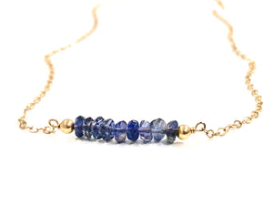 Iolite Bar Necklace Water Sapphire with Beads