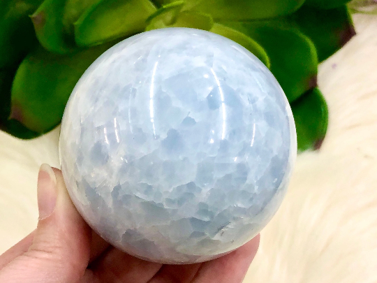 Blue Calcite Sphere 66mm QY - Throat Chakra Stone
